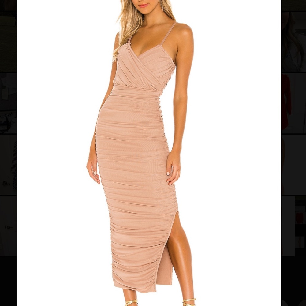 Elliatt Tan Ruched Midi Dress NWT